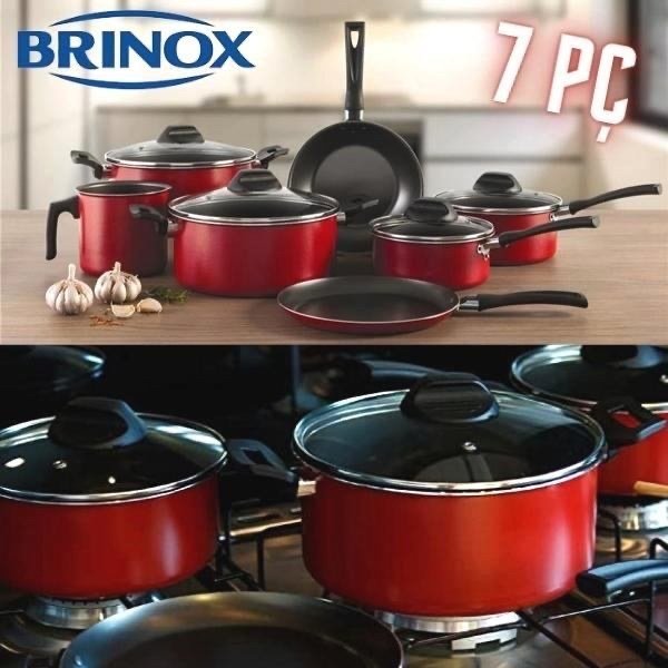 Conjunto de Panelas Antiaderentes Brinox Garlic Vermelho – 7 Peças!!
