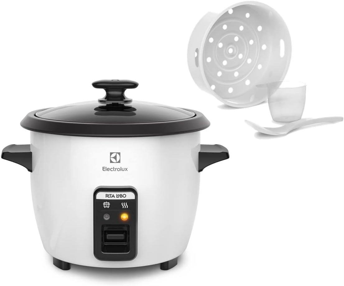 Panela Elétrica vapor arroz, capacidade 1,3L, 7 xícaras manter aquecido, panela removível antiaderente, tampa vidro, 127v, por Rita Lobo, branca!!!