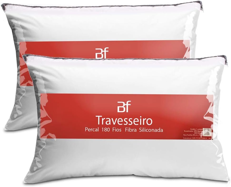 Kit 2 Travesseiro Antialérgico Percal 180 Fios Ecoplumas Fibra Siliconada Macio Lavável 50x70x14cm!!