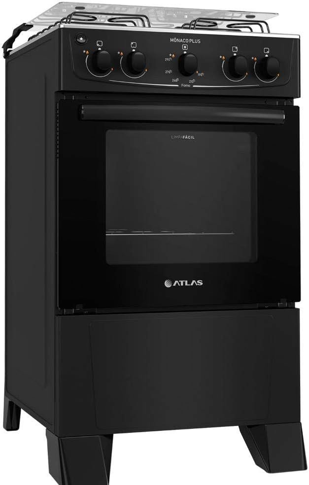 Fogão 4 bocas Atlas Mônaco Plus Preto com Acendimento Automático e Mesa Inox!!!