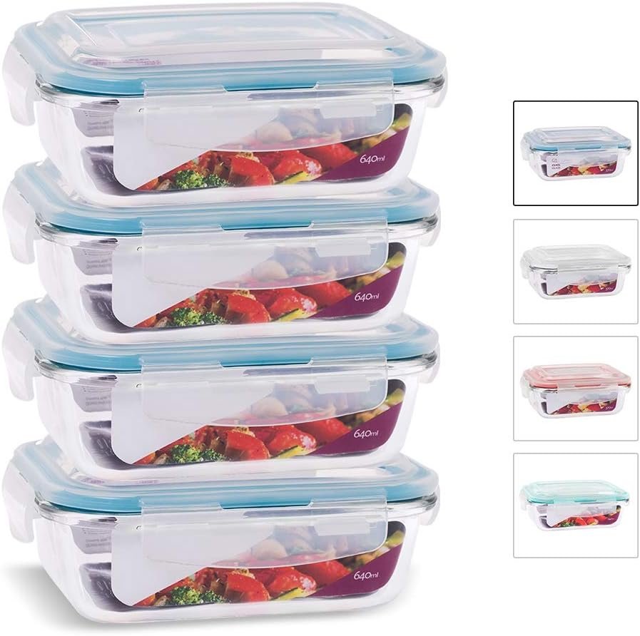 KIT 4 Potes de Vidro Retangular com Tampa Hermética 640ml!!