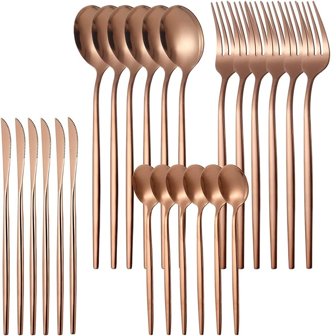 Talheres 24 Peças Aço Inox Faqueiros Com Colher Facas Garfo (Ouro Rosa 24Peças).