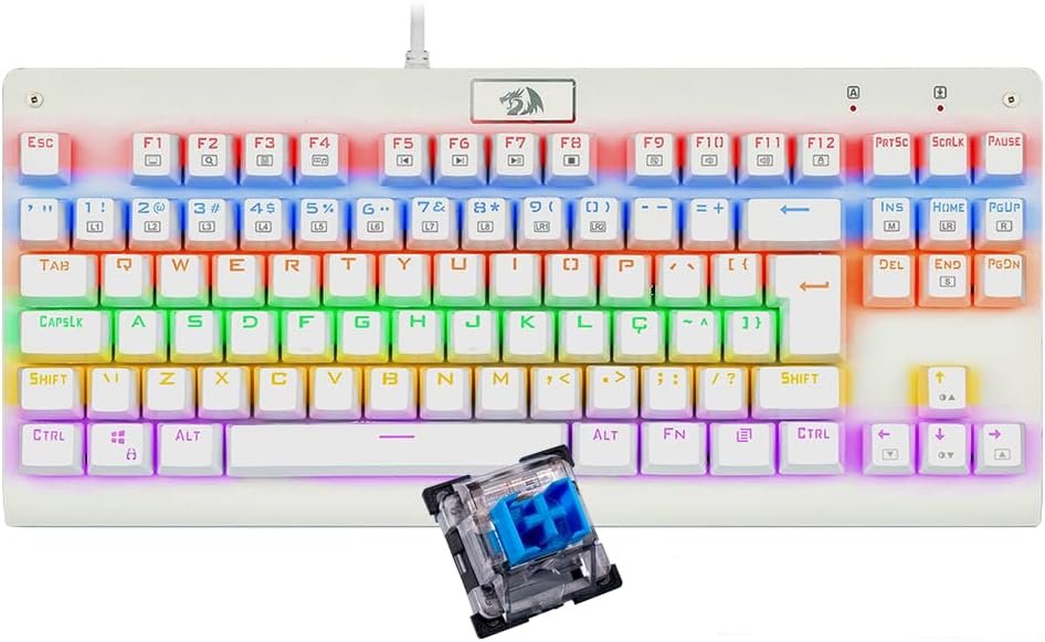 Teclado Mecânico Gamer Redragon Dark Avenger Lunar White IIuminação Rainbow Switch Azul K568W-R!!