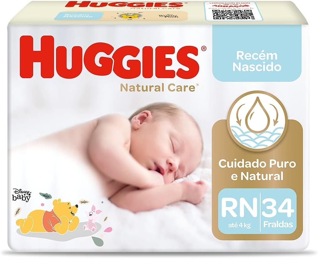 Huggies NATURAL CARE RN – Fralda recém-nascido, 34 unidades
