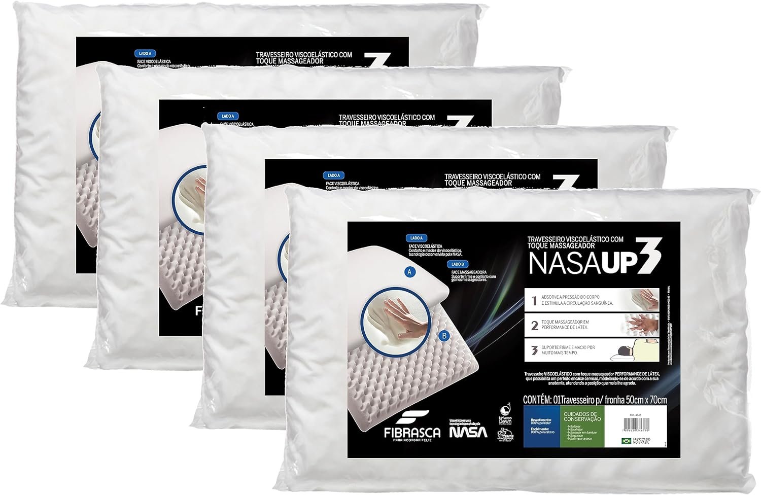kit 4 pçs travesseiro nasa up 3 p/fronhas 50×70 cm – Fibrasca, Branco!!