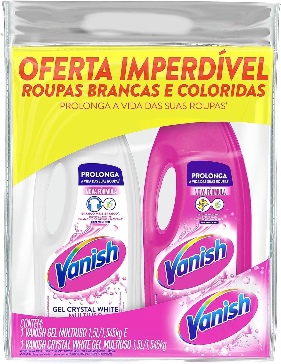 Vanish Multiuso para roupas brancas e coloridas – Tira Manchas Gel, 2 unidades de 1,5L