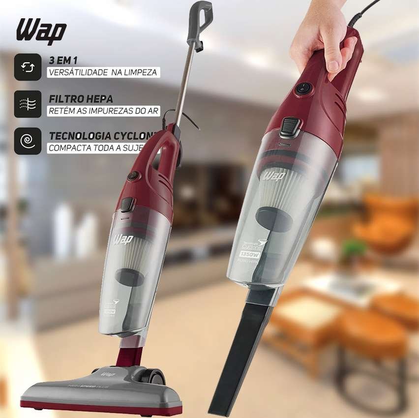 Aspirador de Pó WAP High Speed Plus 3 em 1 Vertical e de Mão 1350W, com Bico Canto e Tecnologia Cyclone 220V