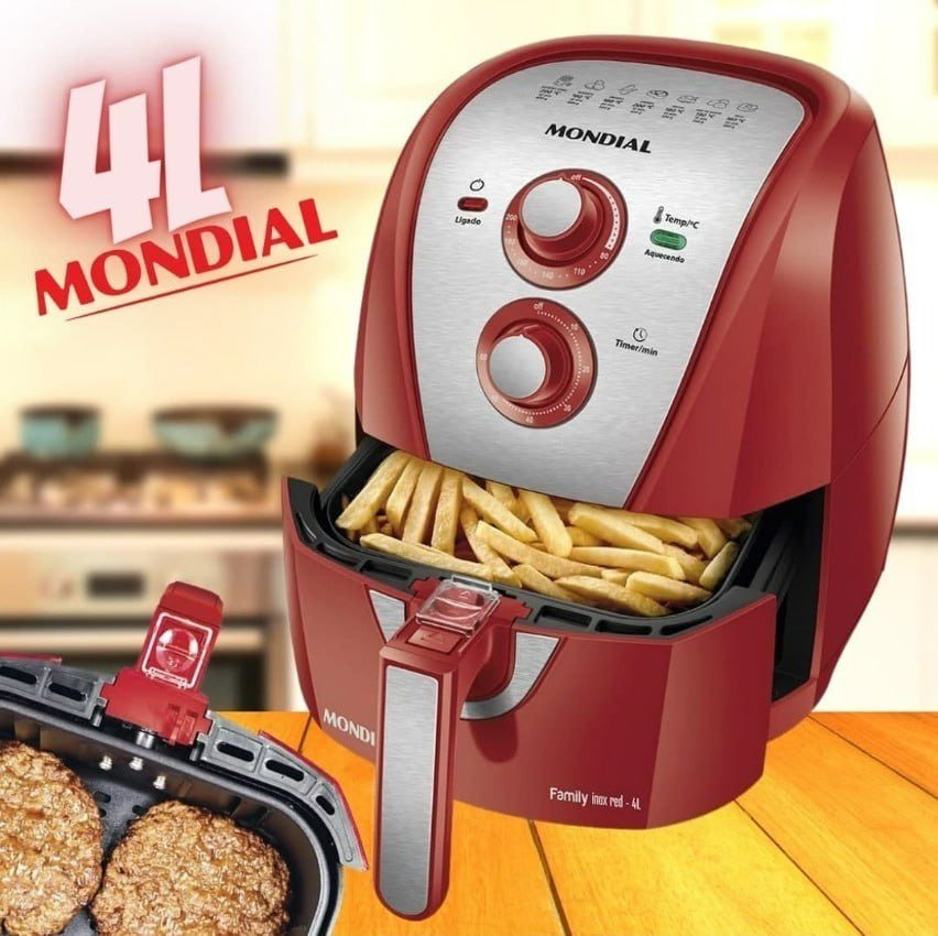 Fritadeira Sem Óleo Air Fryer 4L, Mondial, Vermelho/Inox, 1500W, 110V – AFN-40-RI
