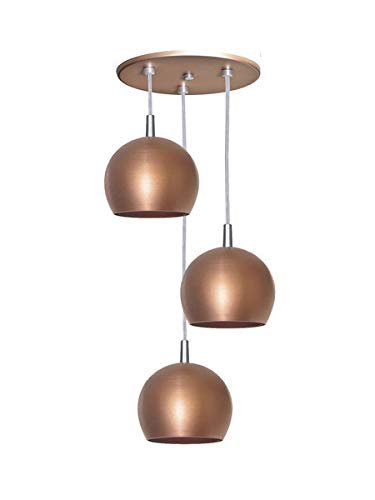 Pendente Bali Triplo Canopla Redonda Cobre, Attena, 3104/3 E CB, Cobre