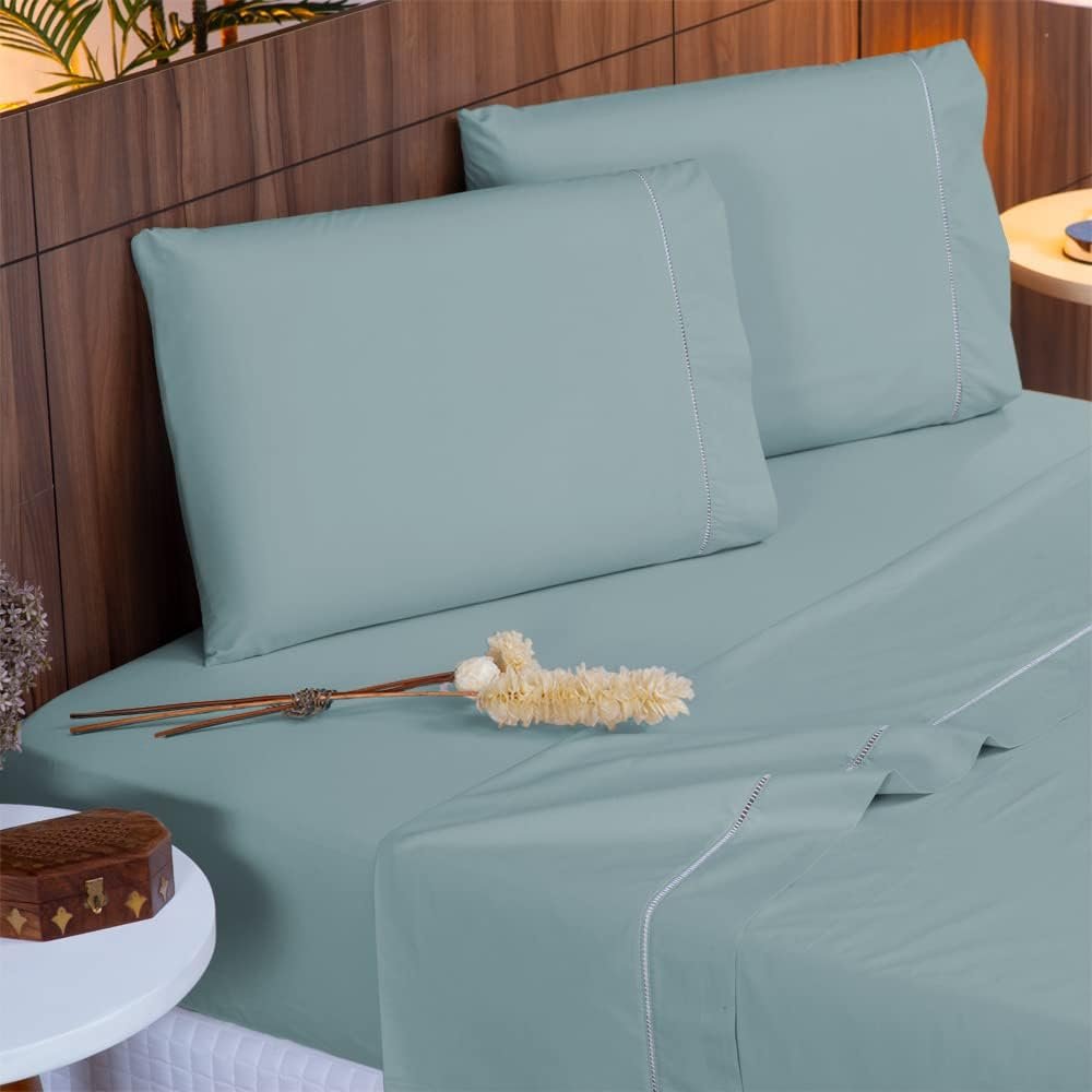 Jogo Lençol Percal 400 Fios Ponto Palito Cama Queen 4 peças (Dublin)