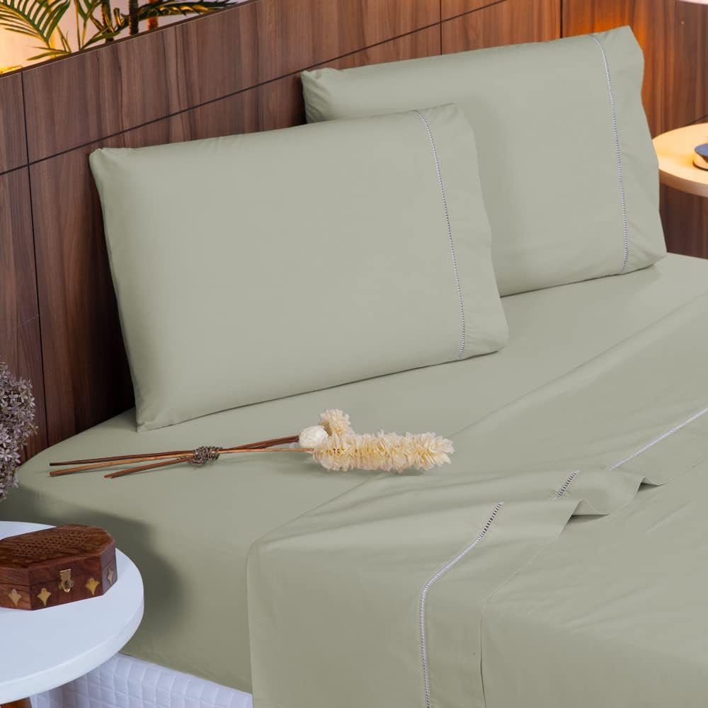 Jogo Lençol Percal 400 Fios Ponto Palito Cama Queen 4 peças (Fendi)