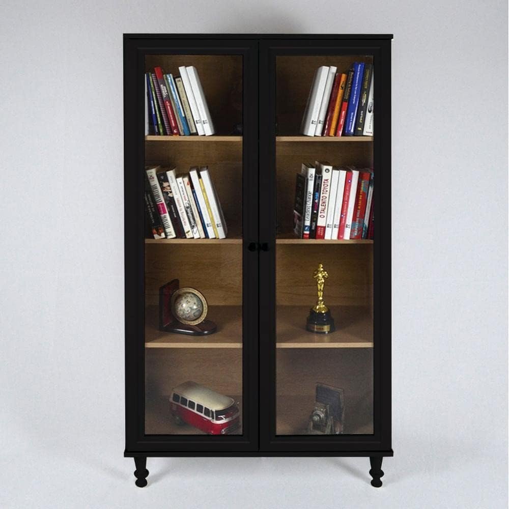 Estante Para Livros Ditália 2 Portas Vidro E-957 Cor:preto