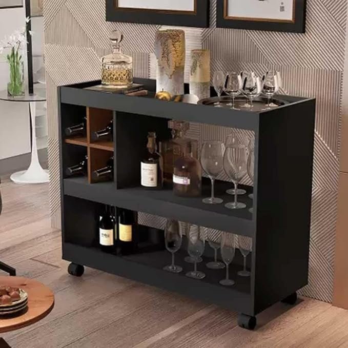 Aparador Bar Com Rodizios 4050 Cor Preto/Caramelo