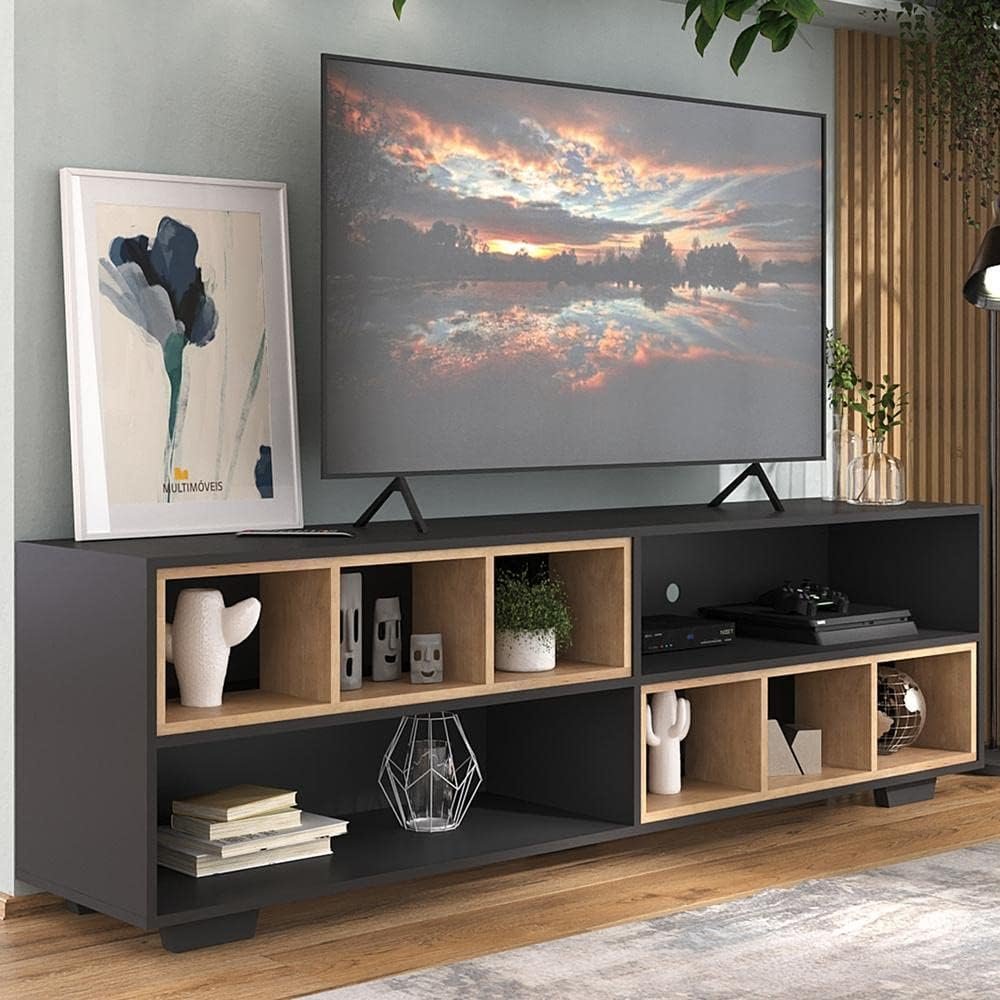 Rack para Tv 75″ com Nichos e Pés Jazz Multimóveis Mp1023 Preto/rustic/preto