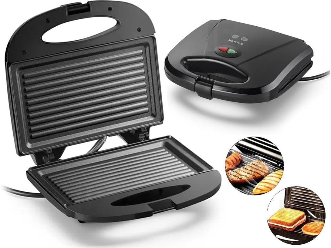 Sanduicheira Minigrill Gourmet 127V com 750W Chapa Dupla e com Revestimento Antiaderente Preta Multilaser – CE043