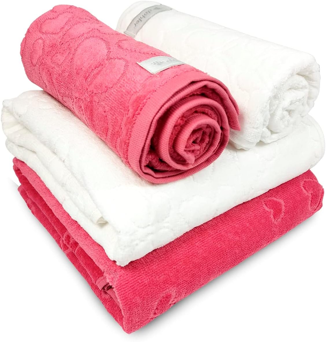 Jogo de Banho 4 Peças Romance Dohler Aveludada 100% Algodão Toalha Fio Penteado Coração Borboleta (Branco/Rosa 10366)