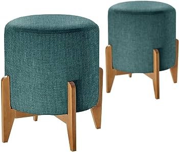 Puff em Linho Redondo Otavio Agarb Decor Cor:Linho Azul