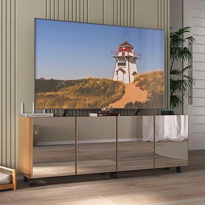 Rack Tv até 50 Polegadas 4 Portas com Rodízios e Espelhos Multimóveis Mp1080 Rustic