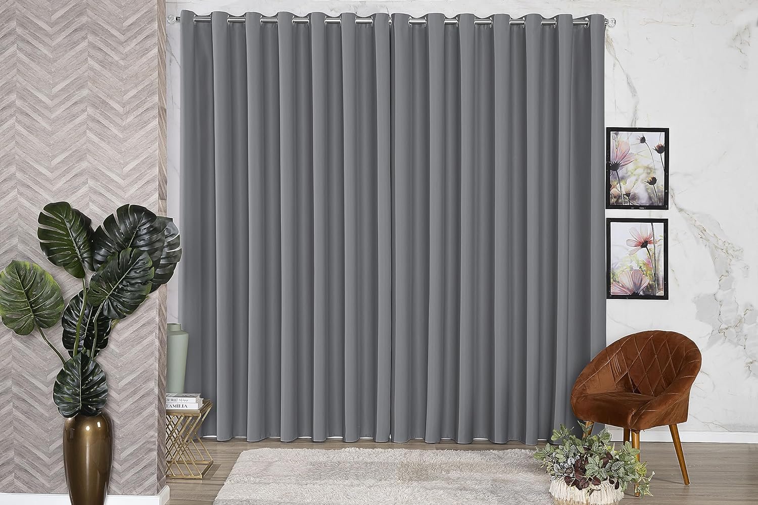 Cortina Blackout Tecido Liso Com Ilhós Cromado Para Sala Ou Quarto Varios Tamanhos. (2,80m x 1,80m(Parede de 2M), Cinza)