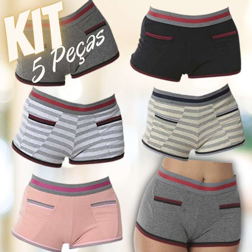 Kit com 5 Calcinha Short Algodão Penteado Mauí
