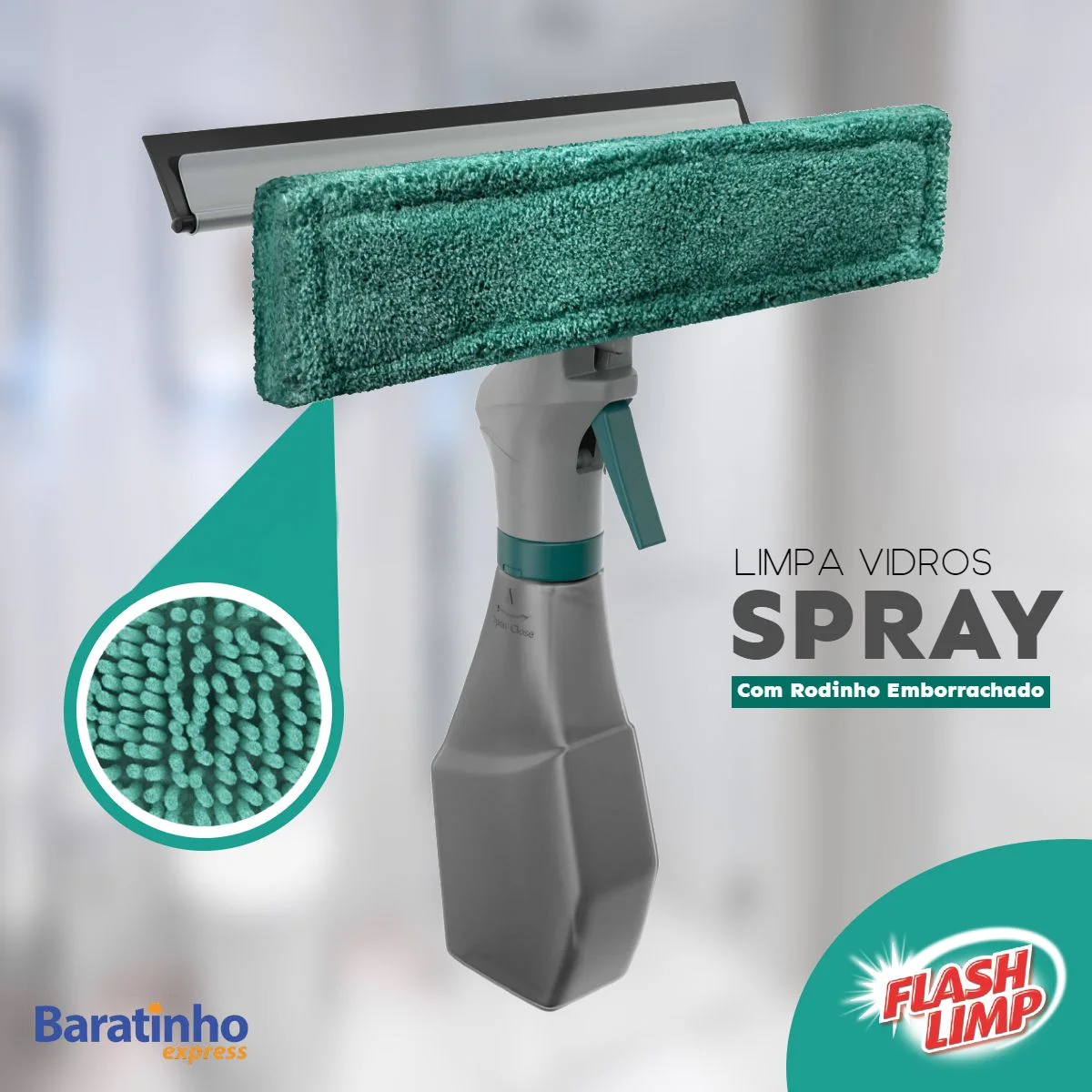 Flash Limp Limpa Vidros Spray Rodinho E Limpeza Reservatório 230 Ml Verde