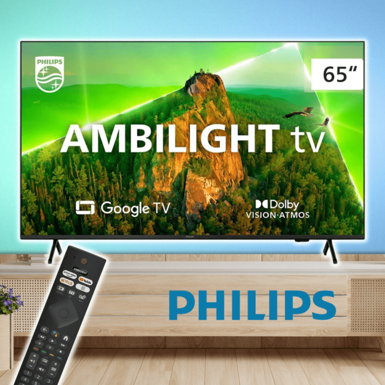 Smart TV Philips Ambilight 65″ 4K 65PUG7908/79, Google TV, Comando de Voz, Dolby Vision/Atmos, VRR/ALLM, Bluetooth