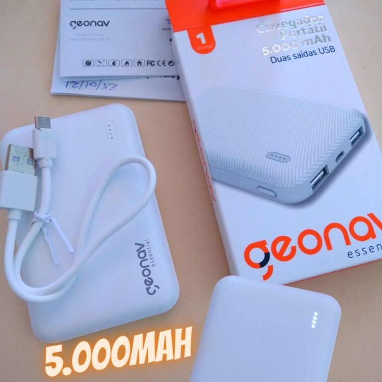 Geonav Power Bank, Carregador Portátil Universal 5.000mAh, 2 portas USB, Led Indicador de bateria, ES5KBK, Preto