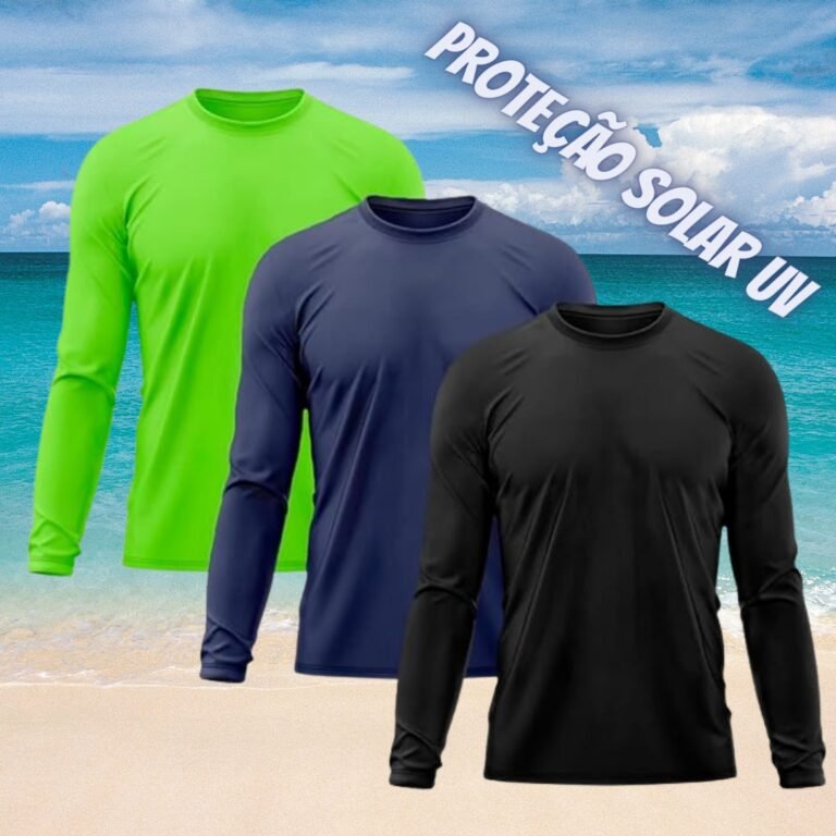 Kit 3 Camisetas Masculina Manga Longa Térmica Proteção Solar UV Dry Fit Segunda Pele X