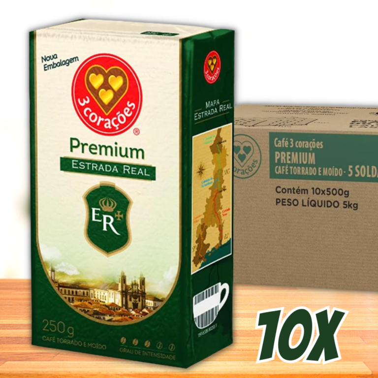 Pack de Café Torrado e Moído Estrada Real Premium, Pacote 500G, 10 unidades, 3 Corações