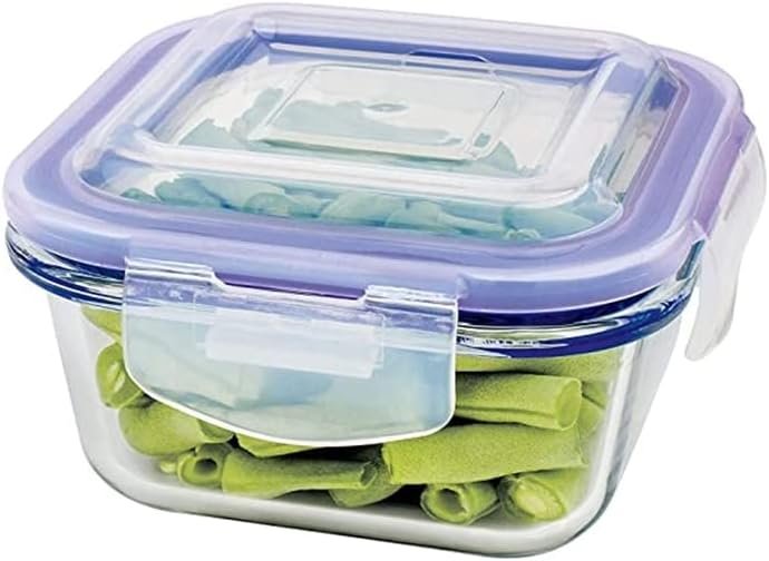 Pote de Vidro Hermético Quadrado Azul, 300 ML, VDR8821-AZ, Euro Home