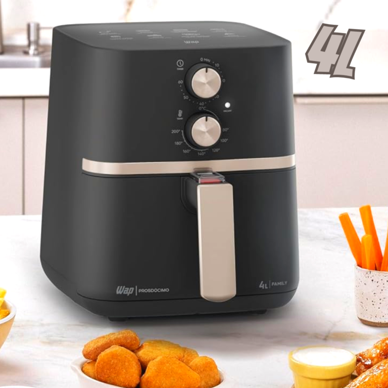 WAP Fritadeira Elétrica Air Fryer com Duplo Revestimento Antiaderente, Aviso Sonoro e Temperatura Ajustável 1500W Assa, Cozinha e Frita WAP AIRFRY Family 4L 127V