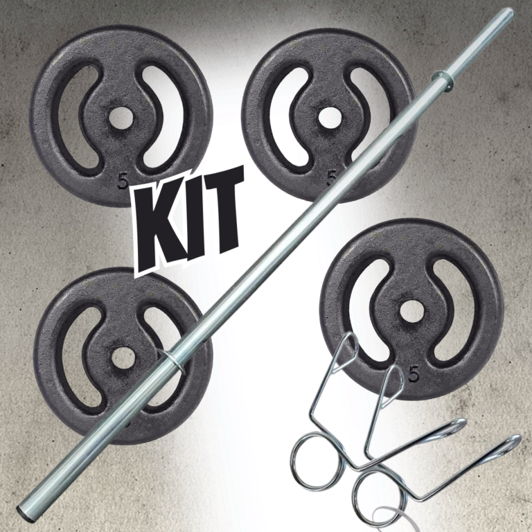 Kit 20kg Anilhas + 1 Barra 120cm Com Presilhas
