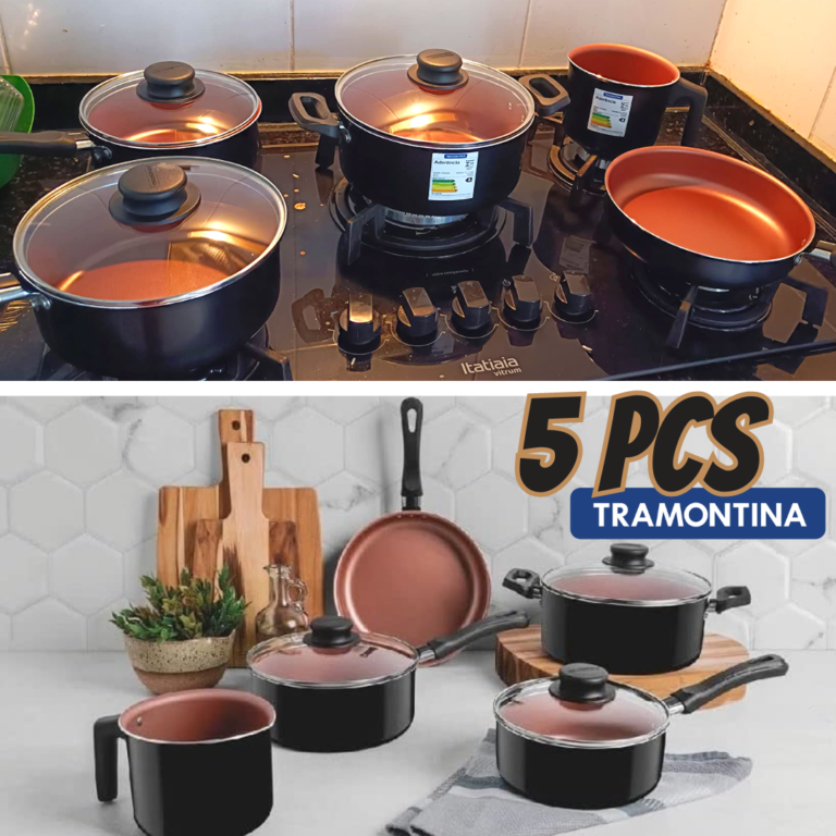 Tramontina JOGO DE PANELAS 5 PCS CARIBE PRETO – SORTIDOS DE ALUMINIO COM REV ANTIADERENTE E POLIESTER
