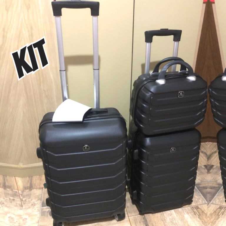 Kit Mala Bordo Viagem Frasqueira Bagagem de Mão ANAC Regulamentada ABS Rígido Rodinhas 360 (Preto)