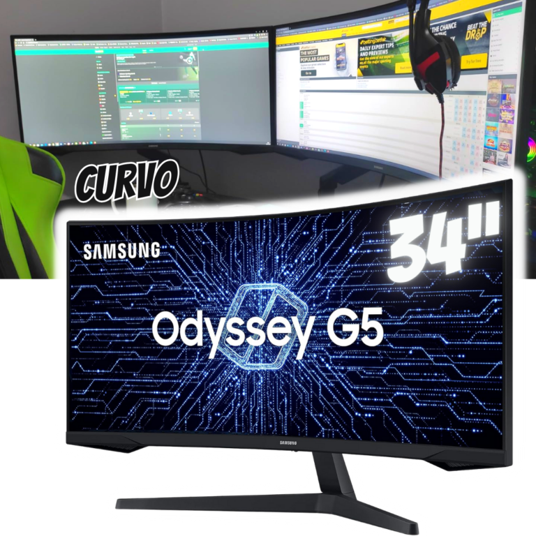 Samsung ‎C34G55TWWL Odyssey 34′ – Monitor Gamer Curvo, WQHD, 165Hz, 1ms, tela ultrawide, HDMI, Display Port, Freesync Premium, preto, série G5
