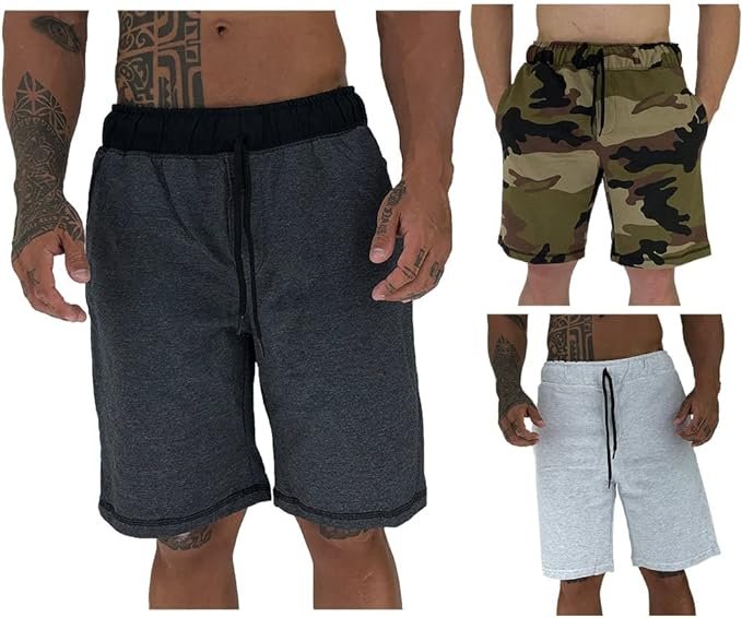 Kit 3 Bermudas Moletom Masculinas MXD Conceito Cores Básicas Casuais Treinos Musculação Academia