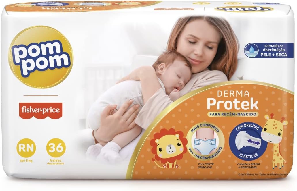 Pom Pom Fralda Derma Protek Jumbo Rn 36 Unidades