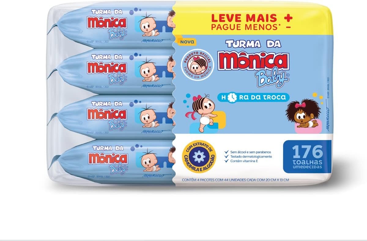 Turma da Mônica Baby Toalhas Umedecidas Hora Da Troca 176 Unidades Leve Mais Pague Menos Azul
