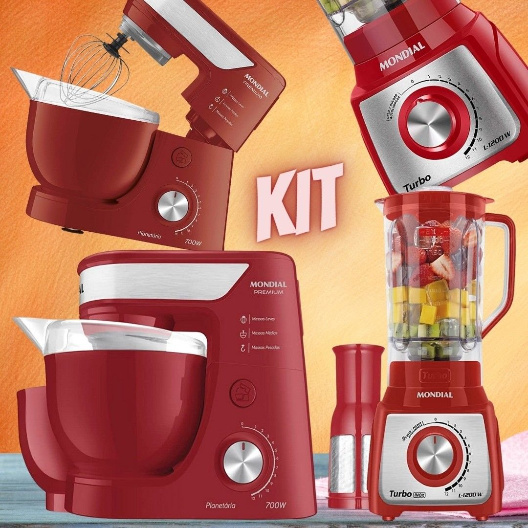 Conjunto Especial, Mondial, Vermelho/Inox, BP-01P-R 700W / L-1200 RI 1200W, 110V – KT-111
