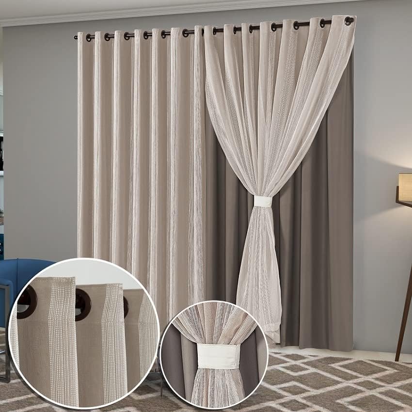 Cortina Sala Quarto Blecaute 2,80m Larg. x 2,60m Alt. Linho Bordado, Forro em PVC Blackout 100%, c/Abraçadeiras – Inovi