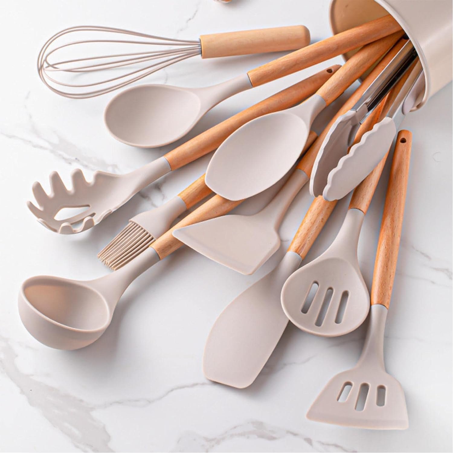 cozinha, cozinha silicone antiaderente com cabo madeira | cozinha para assar e servir, essenciais cozinha para casa nova Ngumms