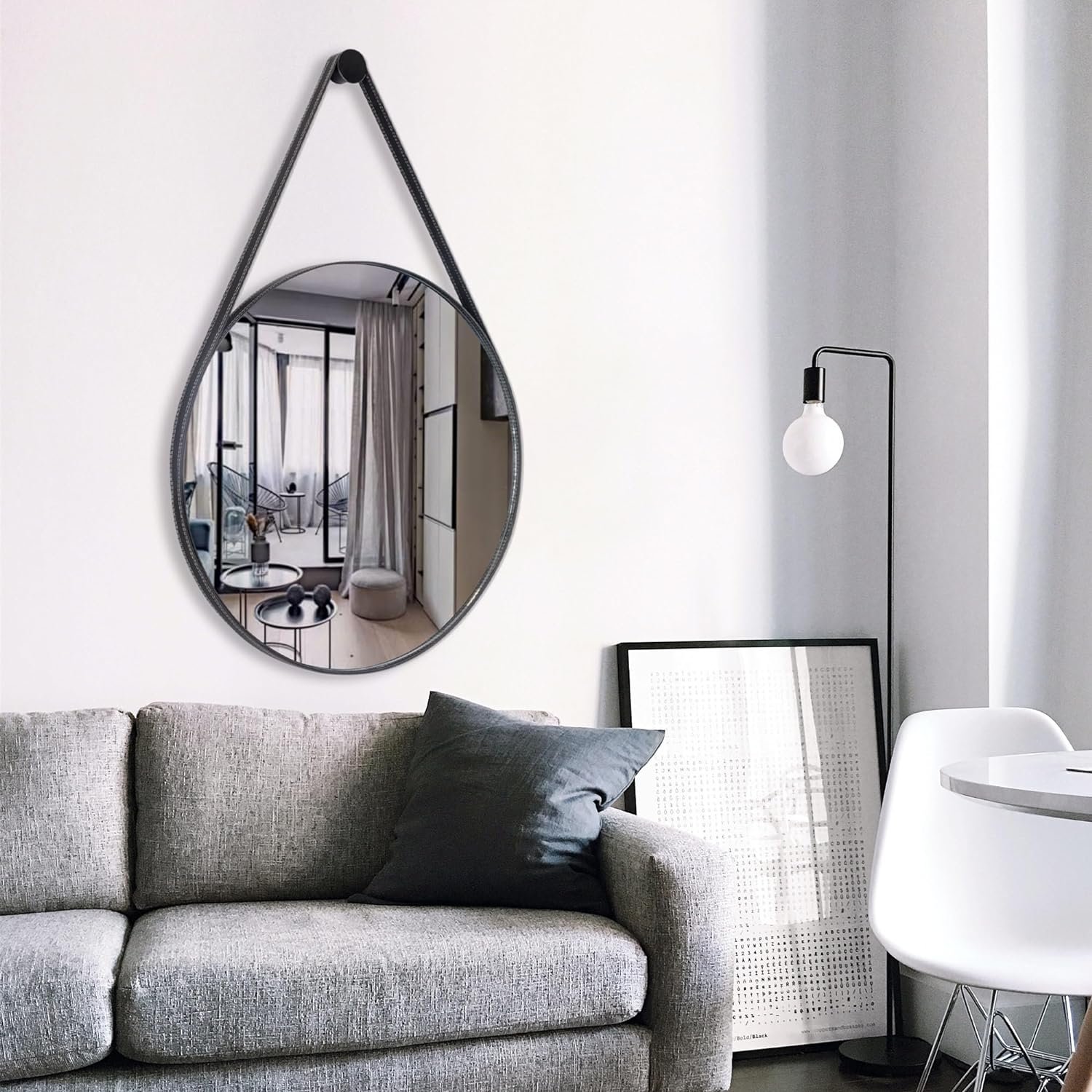 Espelho Redondo Decorativo Adnet Escandinavo 60cm + Suporte Preto
