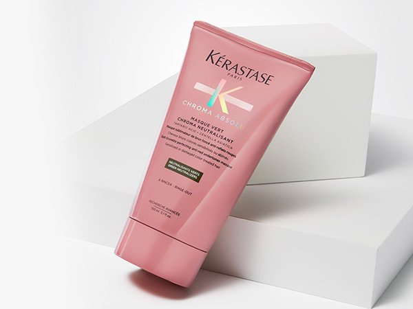 Kérastase Máscara Chroma Absolu Masque Vert Chroma Neutralisant, Cabelos coloridos, Proteção de cor, corrige subtons vermelhos, Ácido Tartárico, Centelha Asiática, 150 ml