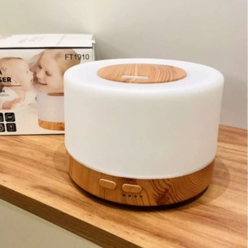 Difusor De Aromas, Umidificador De Ar Ultra-Sônico 500Ml, Difusor De Óleo Essencial, Abajur Led, Lâmpada Colorida Com Controle Remoto (Madeira Clara)