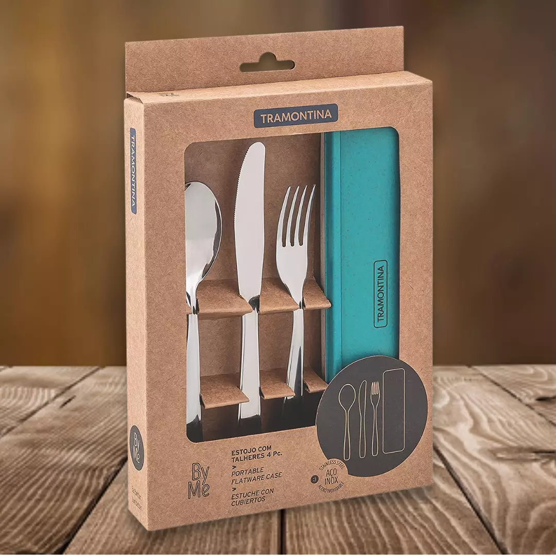 Conjunto Talher Aco Inox Com Estojo Tampa Verde Tramontina