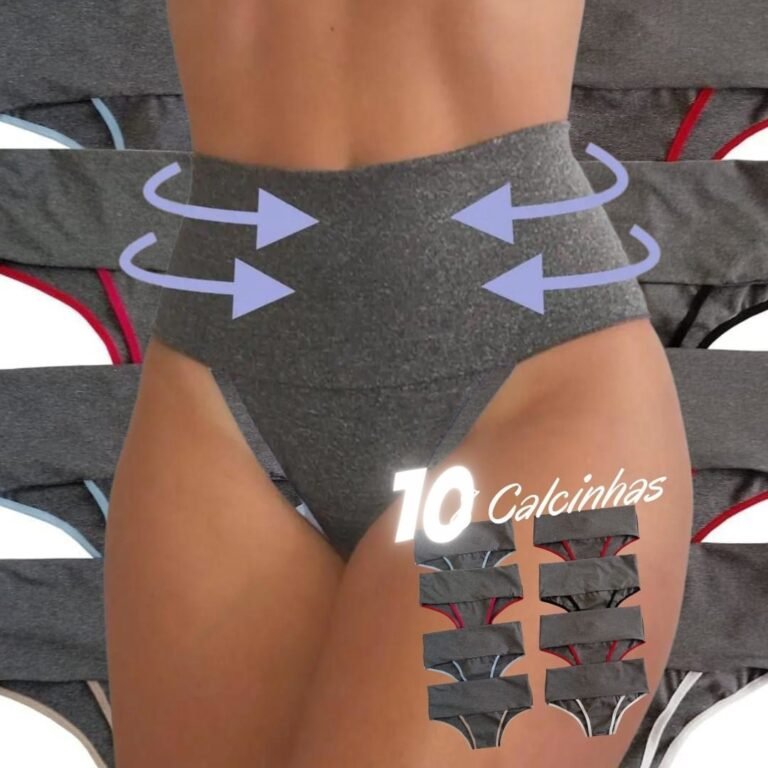 Kit 10 Calcinhas Femininas Cós Alto – Compressão para Barriga Cintura Alta, Calcinha Modeladora, Forro 100% Algodão – VIÉRE