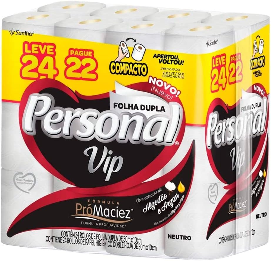 Personal VIP – Papel Higiênico, Folha Dupla, Branco 24 unidades