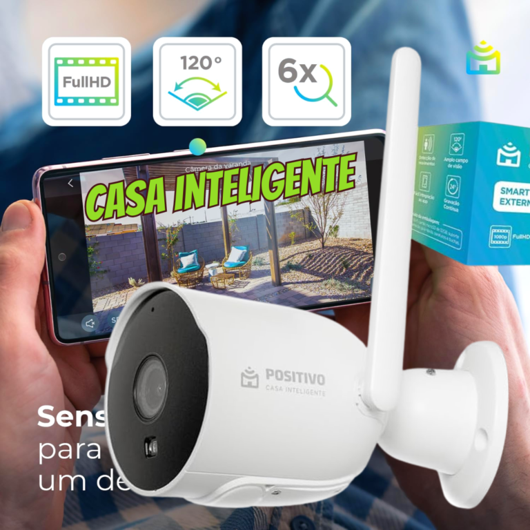 Smart Câmera Externa Wi-Fi Positivo Casa Inteligente, Visão Noturna, Full HD, À Prova d’água (IP66)
