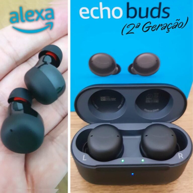 Echo Buds (2ª Geração): Fones de ouvido sem fio com cancelamento de ruído ativo e Alexa, Estojo de recarga com fio