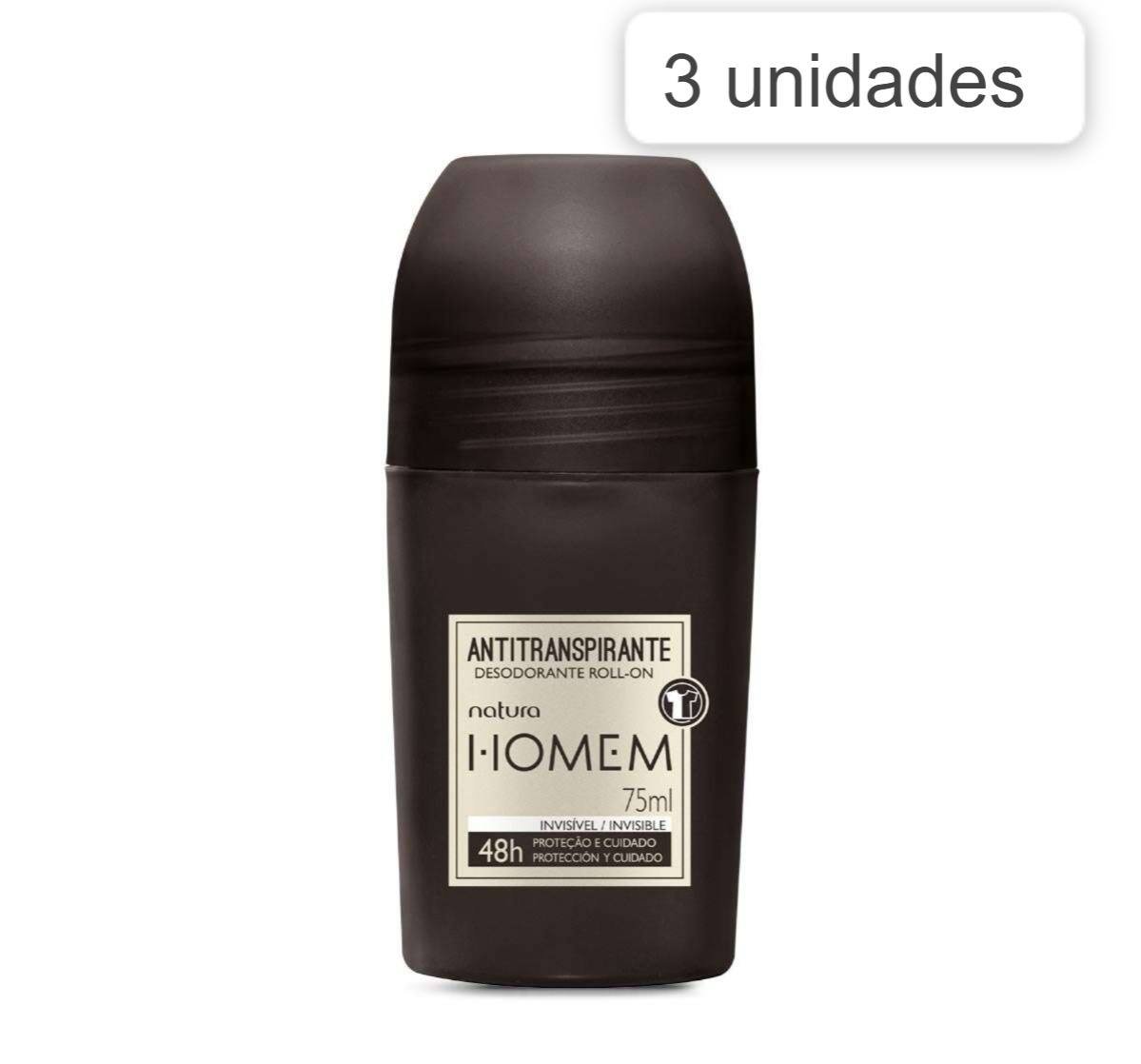 3 Desodorante Antitranspirante Roll On Natura Homem 75 ml